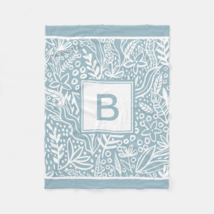 Couverture Polaire Bleu clair Motif botanique moderne Monogramme