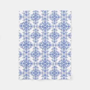 Couverture Polaire Bleu cobalt et blanc motif de style damassé floral