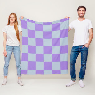 Couverture Polaire Bleu doux et carreaux lavande