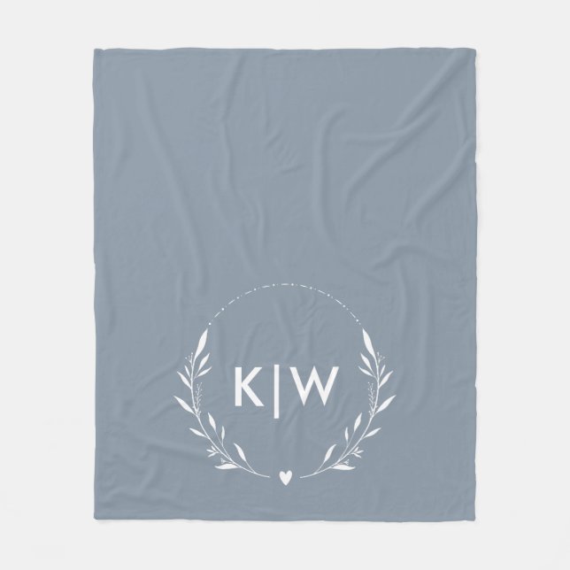 Couverture Polaire Bleu et blanc poussiéreux | Monogramme des initial (Devant)