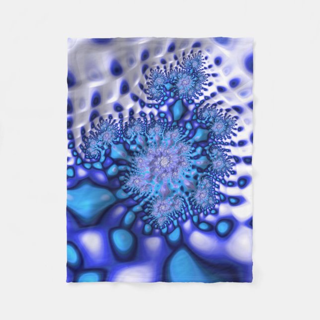 Couverture Polaire Bleu et blanc Trippy Super Fractal  Abstrait (Devant)