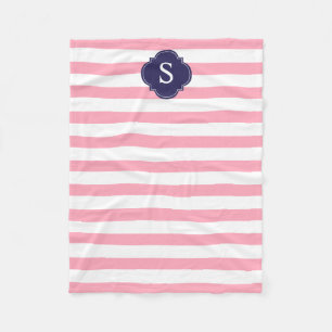 Couverture Polaire Bleu et rose rayures Monogrammes