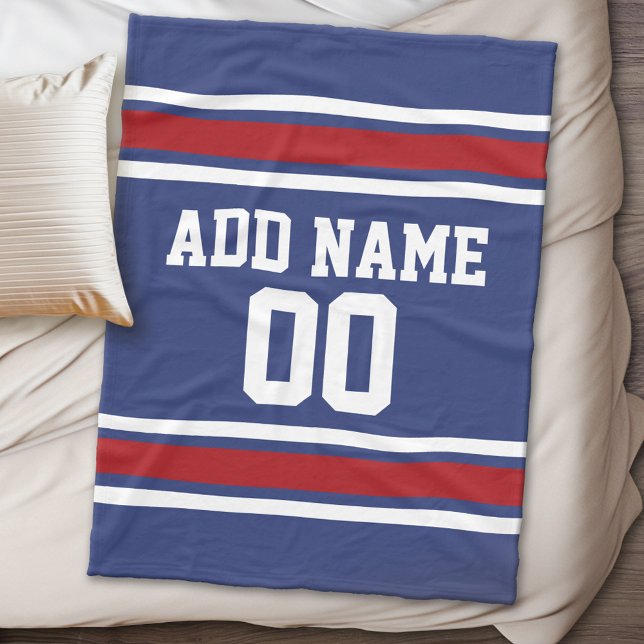 Couverture Polaire Bleu et rouge Jersey rayures Nom personnalisé Numé (Personalized fleece blanket - Sports Theme)