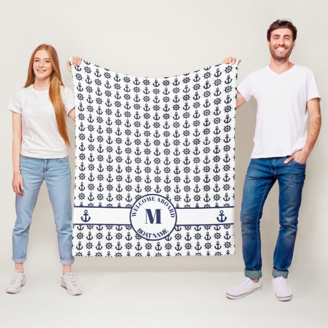 Couverture Polaire Bleu foncé marine | Ancres Livraison blanche | Rou (En situation)