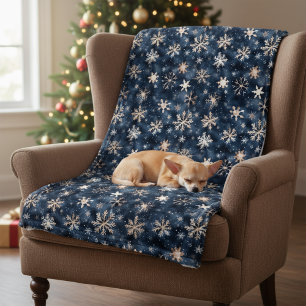 Couverture Polaire Bleu foncé simple avec flocons de neige