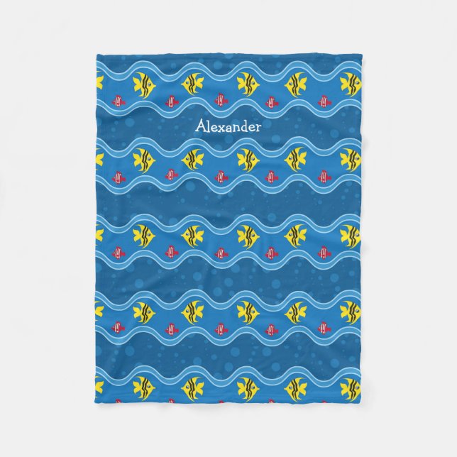 Couverture Polaire Bleu Jaune Ici Poisson Enfants (Devant)