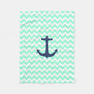 Couverture Polaire Bleu nautique Chevron de menthe d'Ancre de bleu