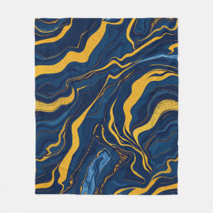 Couverture Polaire Bleu Nuit Or Marbre Abstrait Luxe Topographique