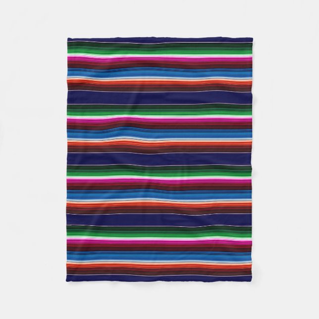 Couverture Polaire Bleu, Orange, Rose Chaud, Vert, Sarape Mexicaine (Devant)