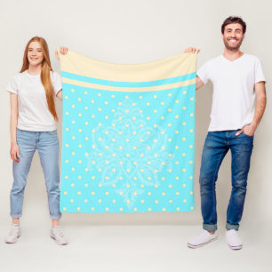 Couverture Polaire Bleu pois et blanc polaire jaune