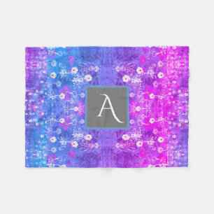 Couverture Polaire Bleu pourpre de fleur sauvage de monogramme