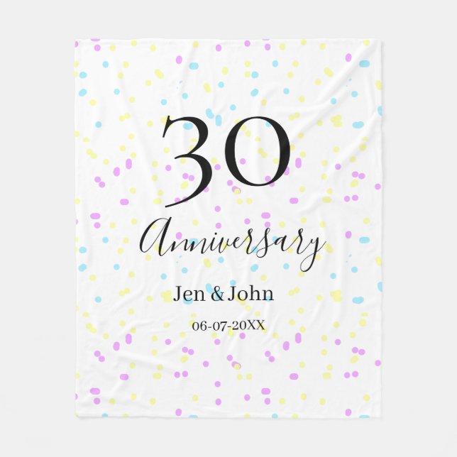 Couverture Polaire Bleu rose jaune pois 30e anniversaire nom (Devant)