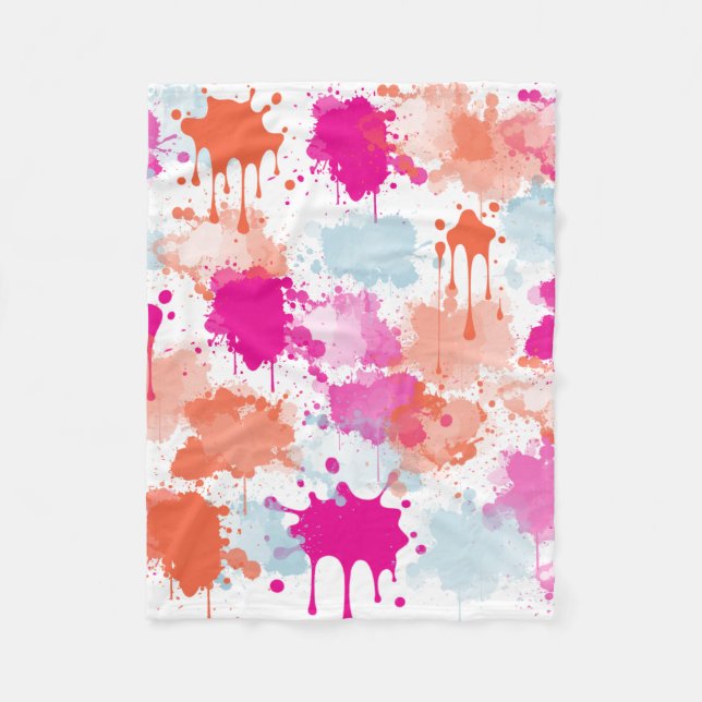 Couverture Polaire Bleu rose orange Abstrait Peinture (Devant)