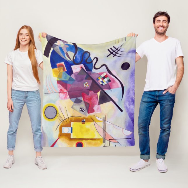 Couverture Polaire Bleu rouge jaune, Kandinsky sauvage (En situation)