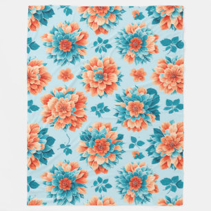 Couverture Polaire Bleu serein et fleurs orange : le délice de la nat