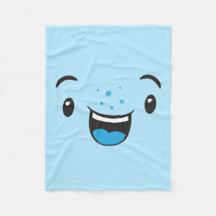 Couverture Polaire Bleu souriant Kawaii visage polaire Blanche