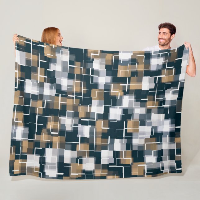Couverture Polaire Bleu tendance Gold Brown noir blanc plaid (En situation)