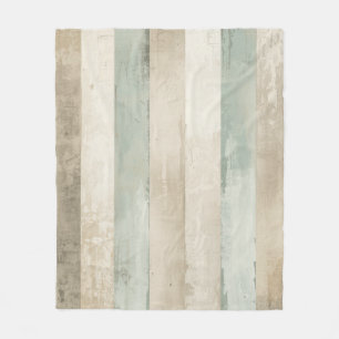 Couverture Polaire Bleu Tendre Patiné Brun Blanc Rayure Rustique