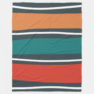 Couverture Polaire Bleu terre cuite rouge blanc ondes rétro