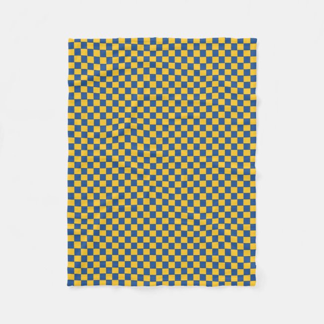 Couverture Polaire Bleu tissé carrelé et jaune (Devant)