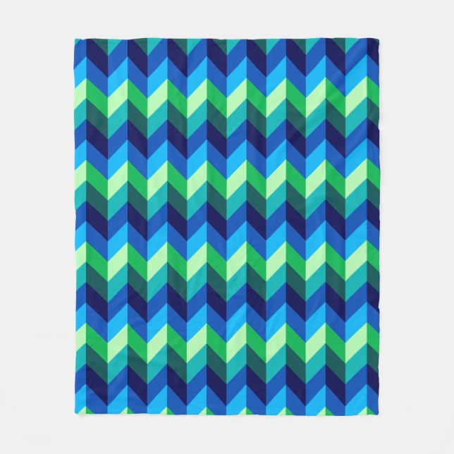 Couverture Polaire Bleu Vert Ombre Chevrons Moyenne polaire Blanche (Devant)