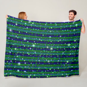 Couverture Polaire Bleu vert rayures avec étoiles et Raindrops