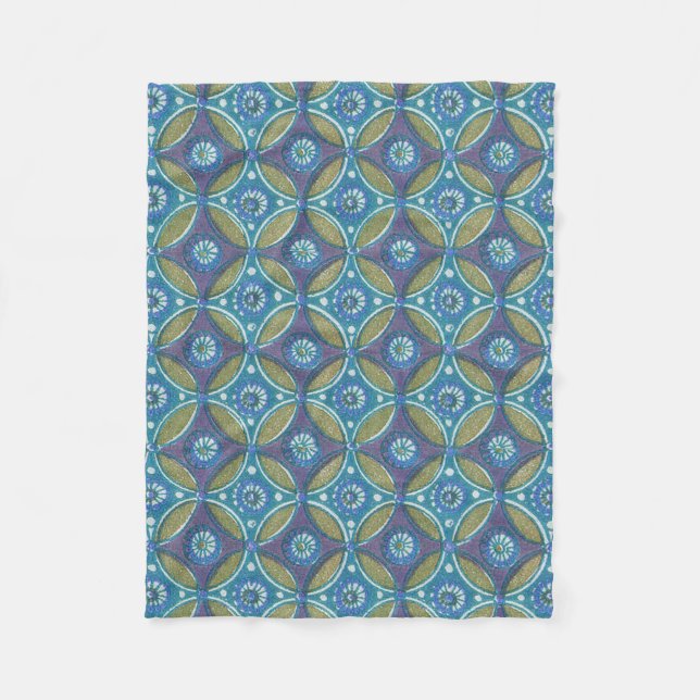 Couverture Polaire Bleu vert Rustique Boho Motif circulaire géométriq (Devant)