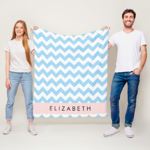 Couverture Polaire Bleu Zigzag, Bleu Chevron, Vague Motif, Votre Nom