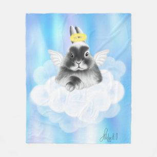 Couverture Polaire Bliss célestes : Lapin gris et blanc sur nuage ave