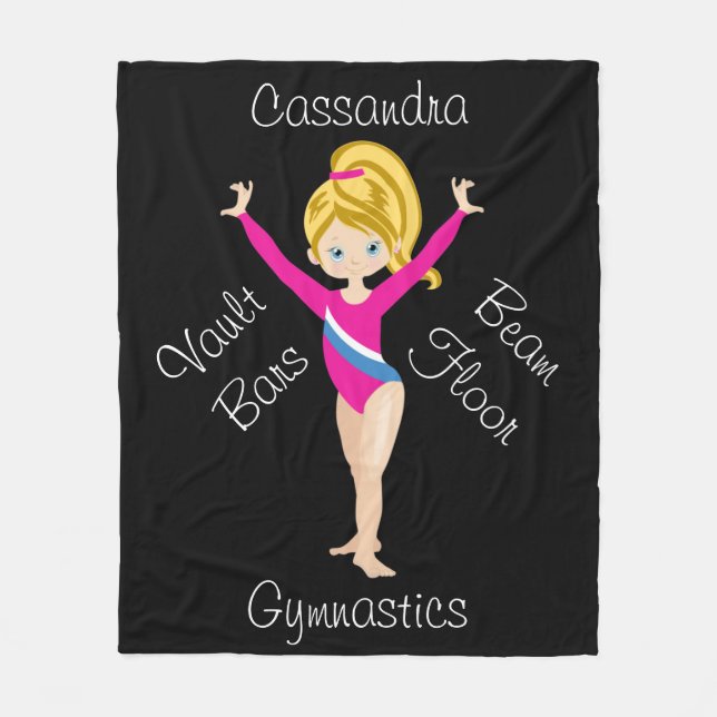 Couverture Polaire Blonde de gymnastique, Yeux Bleus, Léotard Rose (Devant)