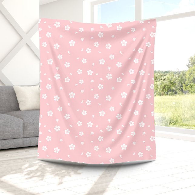 Couverture Polaire Blossoms blancs sur Motif rose bébé (Créateur téléchargé)