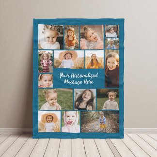 Couverture Polaire Blue 16 Photo Collage Personnalisé Moderne Personn