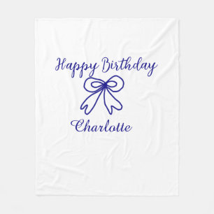 Couverture Polaire Blue bow CUTIE AJOUTER NOM BABY heureux anniversai