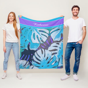 Couverture Polaire Blue Feuille Nature Tropical Patten Personnaliser