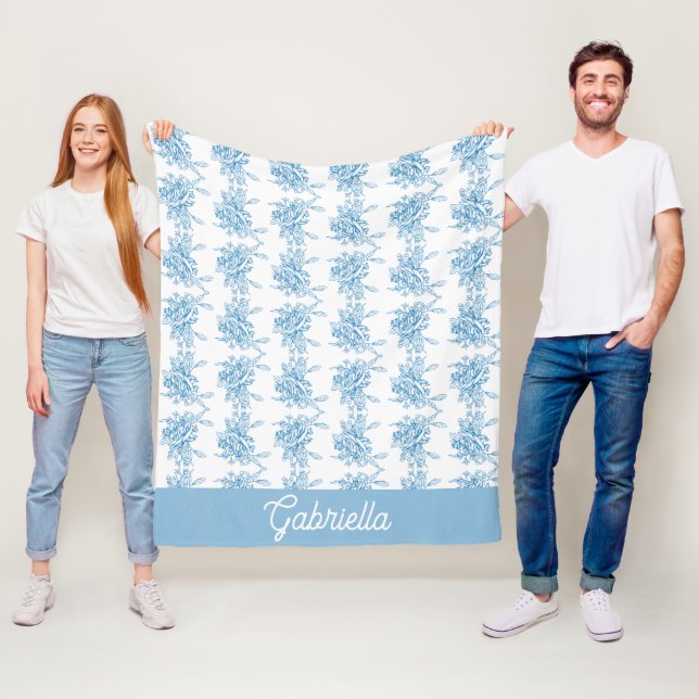 Couverture Polaire Blue French Toile Floral Pattern Name (En situation)