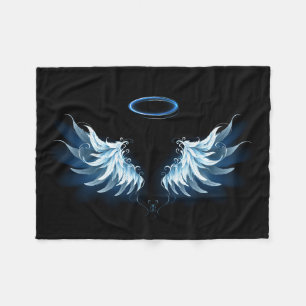 Couverture Polaire Blue Glowing Angel Wings on black background