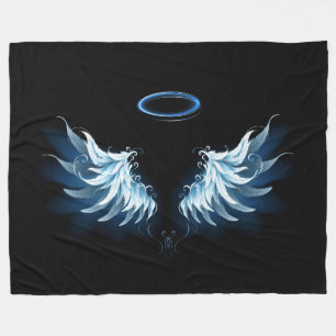 Couverture Polaire Blue Glowing Angel Wings on black background