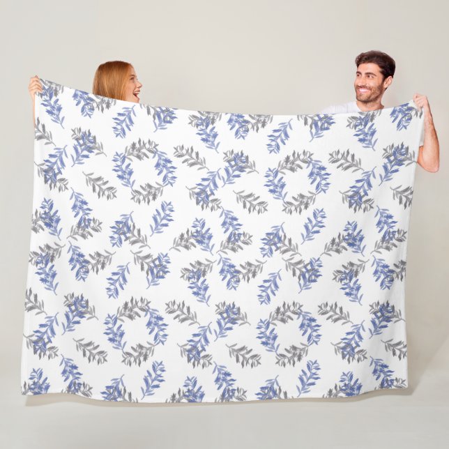 Couverture Polaire Blue & Gray Botanical Watercolor Pattern (En situation)