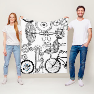 Couverture Polaire Blue Grey White Gears Steampunk Boys Décor Fleece