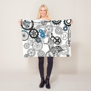 Couverture Polaire Blue Grey White Gears Steampunk Boys Décor Fleece