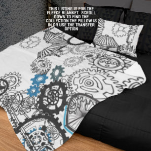 Couverture Polaire Blue Grey White Gears Steampunk Boys Décor Fleece