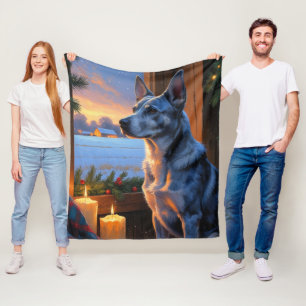 Couverture Polaire Blue Heeler avec lumières de Noël vacances