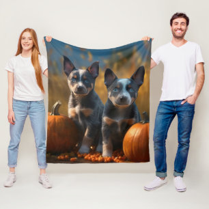 Couverture Polaire Blue Heeler Chiot Automne Citrouille de plaisir