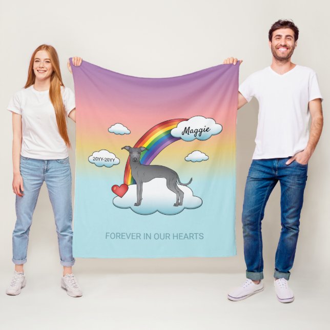 Couverture Polaire Blue Italian Greyhound Cute Dog Rainbow Memorial (En situation)