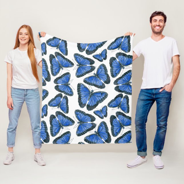 Couverture Polaire Blue morpho papillon motif design flece blanke (En situation)