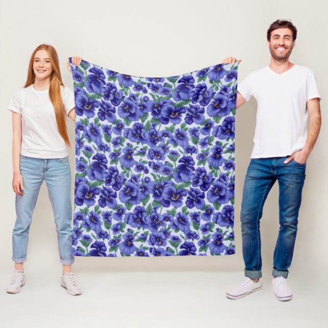 Couverture Polaire Blue Pansy Flowers (En situation)
