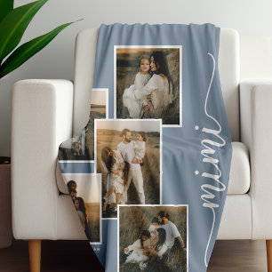 Couverture Polaire Blue Personnalisé Mimi Grand-Enfant 5 Photo Collag