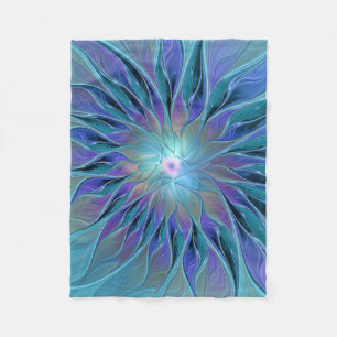 Couverture Polaire Blue Purple Flower Dream Abstrait Fractal Art