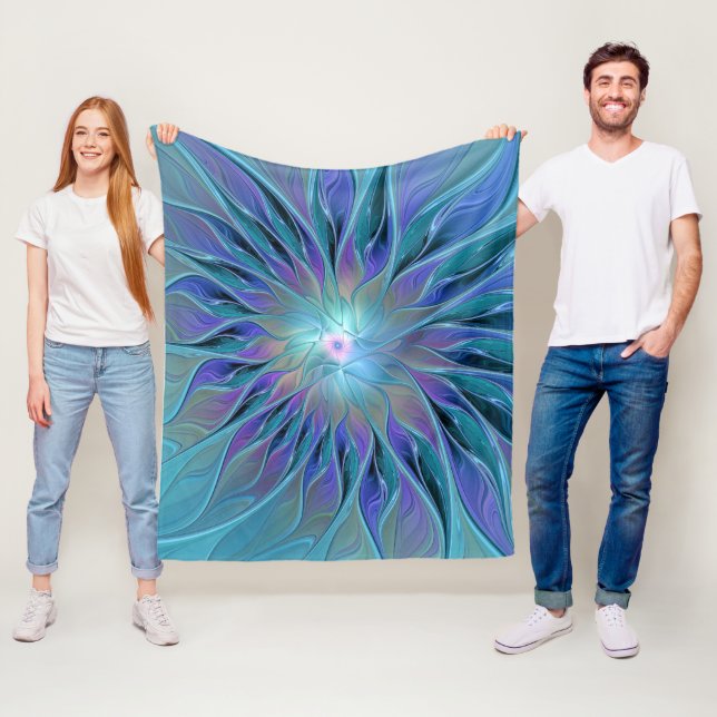 Couverture Polaire Blue Purple Flower Dream Abstrait Fractal Art (En situation)