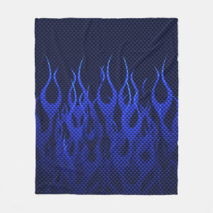 Couverture Polaire Blue Racing Flames on Carbon Fiber